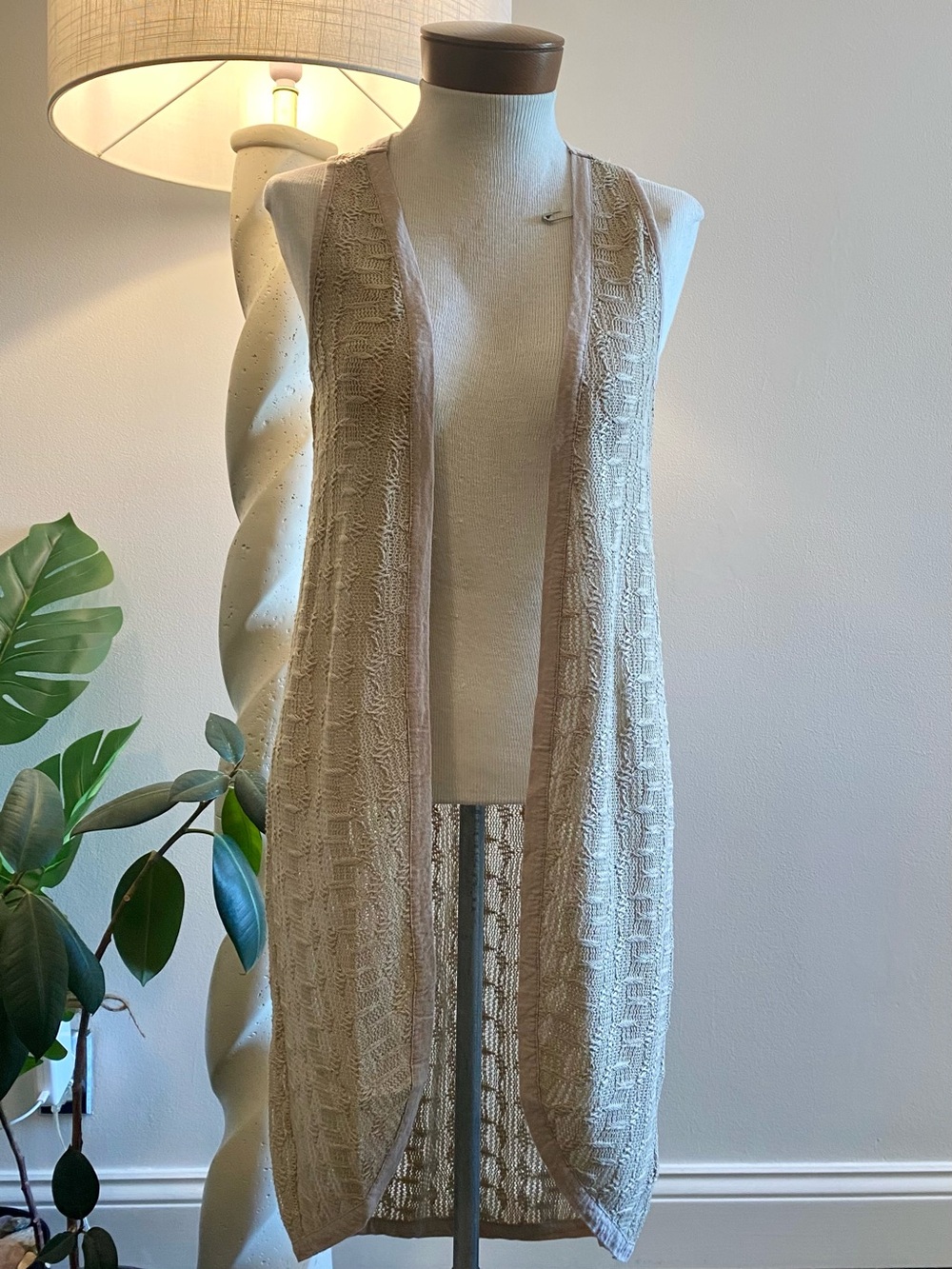 Forever 21 Crochet Long Vest Duster Size S